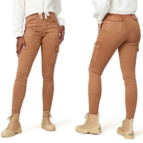 NWT Spanx Stretch Twill Ankle Cargo Pants Size Small Petite Honey Glow Caramel - Picture 1 of 11